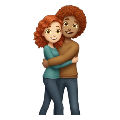 man with red hair hugging girl with curly brown hair sticker