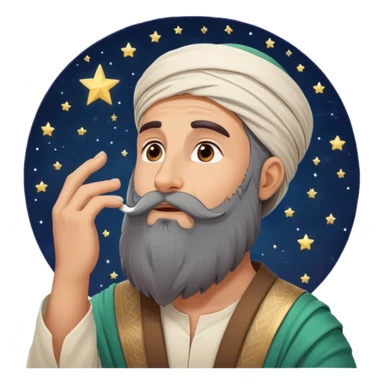Middle Eastern sage with long beard stroking his beard while looking up at stars sticker