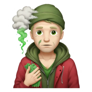 Homeless Caucasian male with green smoke around him and ripped clothes with valentines decor (no balloons) sticker