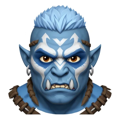Fantasy orc portrait emoji, white and blue frost war paint on face, harsh winter warrior mood, strong expression, minimal tribal design, clean readable emoji style, male/female variant
 sticker