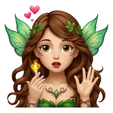 forest fairy woman long wavy brown hair tattoos blowing glowing kiss sticker