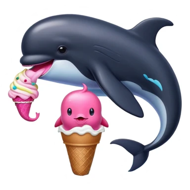 Black whale eating ice cream with a pink dolphin sticker