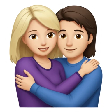 A happy boyfriend and girlfriend hug. She is brunette sexy with long hair. He is blonde short hair sticker