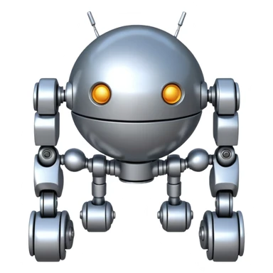 symmetrical 4 legged robot. center sphere with 4 evenly spaced legs. 1 leg extends from each side at sphere's equator sticker