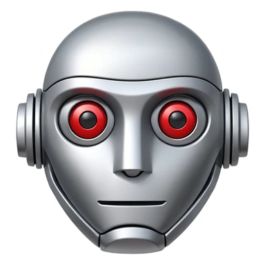 polished minimalistic perfectly round steel robot face with a red line instead of eyes, simple clean design sticker