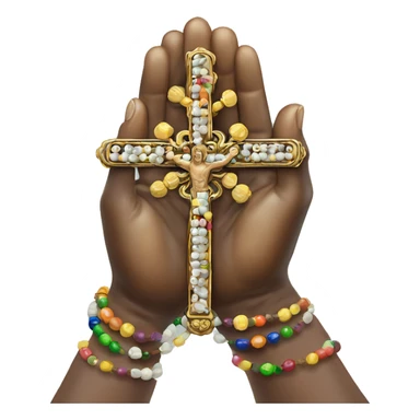 PRAYING HANDS WITH BEADED HOLY cross ROSARY IN HANDS  sticker