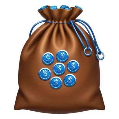 brown money bag with blue coins inside sticker