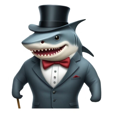 Bull shark standing up wearing 3 piece suit with top hat and cane sticker