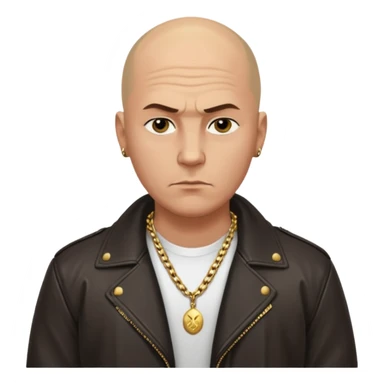 Bald Russian 1990s gangster emoji, leather jacket, , serious face sticker