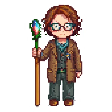 Harry Potter series, pixel art style, Harry with glasses and a wand sticker