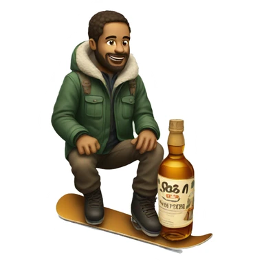 Man with whiskey bottle on the snowboard sticker