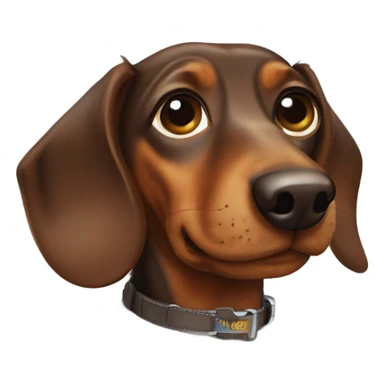 A Brown dachshund with a collar on that has the dogs name “Otis” sticker
