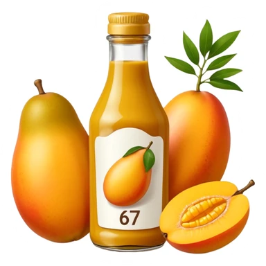 Bottle of mustard that says 67 with mangoes next to it sticker