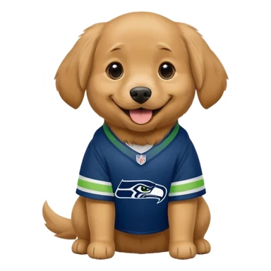 Brown tan dog with Seattle Seahawks gear sticker