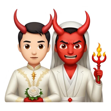 an asian male bride with the face of devil in wedding dress sticker