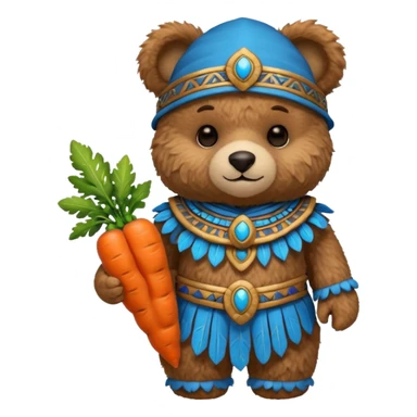 teddy bear Upper, wearing blue mayan ancient custome, with carrot half body sticker