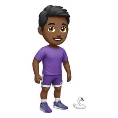 Boy Runner in purple T-shirt and swan logo sticker
