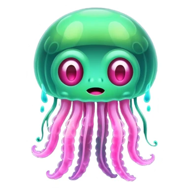 Cute green pink jellyfish with ugly face sticker