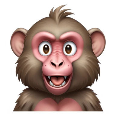 Cinematic Comical Baboon Portrait Emoji, Head tilted dramatically with an exaggeratedly amused expression, featuring a strikingly textured Fur of deep browns with wide, expressive eyes filled with playful disbelief, Simplified yet hilariously expressive features, highly detailed, glowing with a slightly sassy glow, high shine, dramatic yet playful, stylized with an air of cheeky mischief, bright and endearing, soft glowing outline, capturing the essence of a spirited and over-the-top baboon, so meme-worthy it feels like it could chatter its way into internet fame instantly! sticker