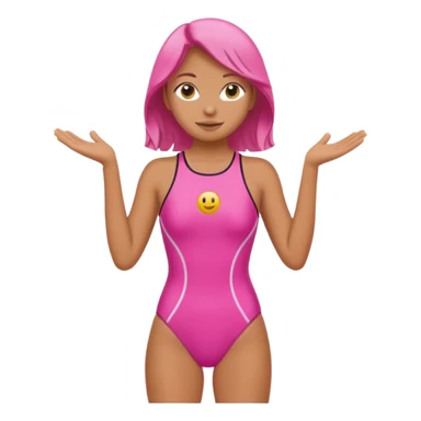surf girl standing on a surfboard, pink one-piece swimsuit, arms out, emoji style sticker