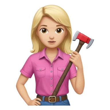lumberjack blonde woman holding axe pink shirt sticker