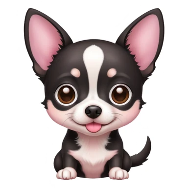 Black Chihuahua with white spots, brown cheeks, and a pink nose sticker