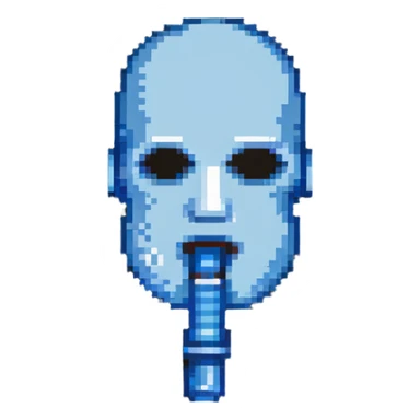 Pixelated blue mouthpiece with breathing tube and nose clip for VO2 max testing, no face sticker