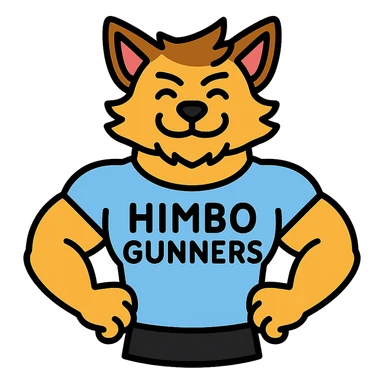 muscular furry character wearing a t-shirt that says 'Himbo Gunners' sticker