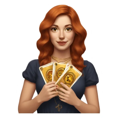 auburn hair beautiful girl with tarot gold cards sticker