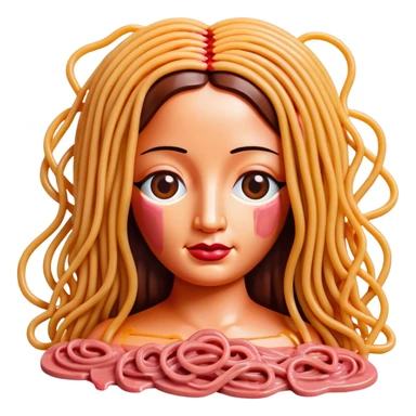 monalisa made of SPAM meat melted pink dripping sauce spaghetti portrait sticker