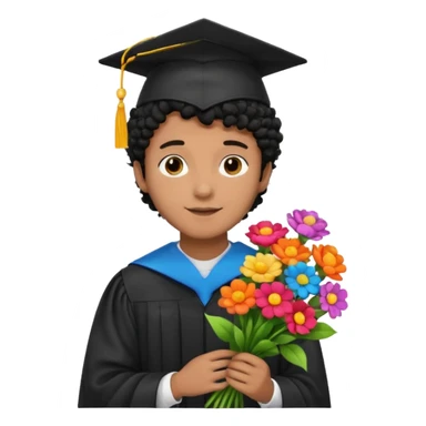 Graduated Students, Male,  brown skin, black curly hair, wearing graduation cap, holding bouquet of flowers
 sticker