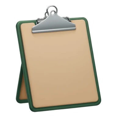 emoji of dark green clipboard with light beige paper, no text, Apple emoji style sticker