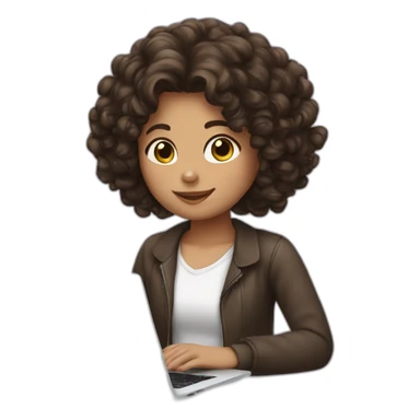 girl with curly dark brown hair with laptop and white hearts back sticker