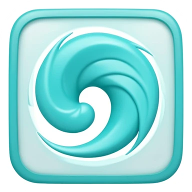 a Tiny compressed Stylized light-turquoise whirlwind symbol inside a pastel white slightly shaded square icon, light turquoise glossy borders sticker