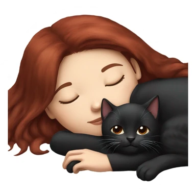 White skin dark red haired girl sleeping with black kitten sticker