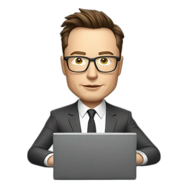 Elon musk working on a computer with glasses sticker