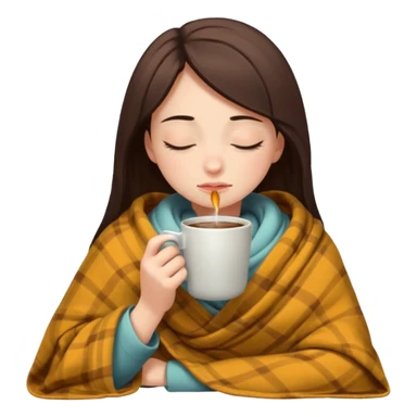 girl inside a blanket sipping coffee eyes closed, visibly distressed sticker