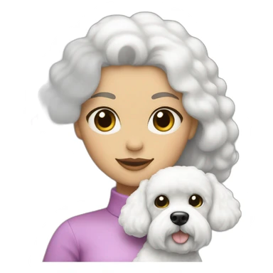 mujer piel blanca pelo largo negro y perro bichon blanco sticker