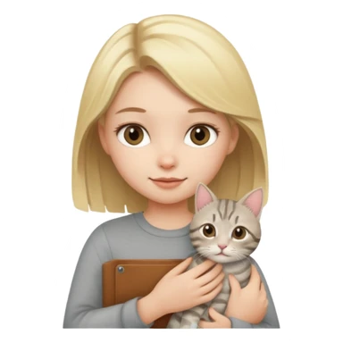 Cute blond girl with grey taby cat sticker