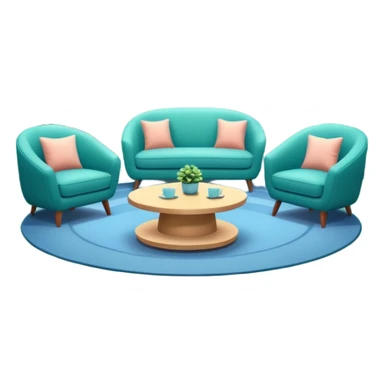 Morning entertainment TV studio, cozy talk show set with armchairs and couch, guests sitting area, round glass coffee table, warm pastel colors, green and blue lighting panels, festive decorations, friendly daytime TV atmosphere, realistic broadcast studio, no branding. sticker