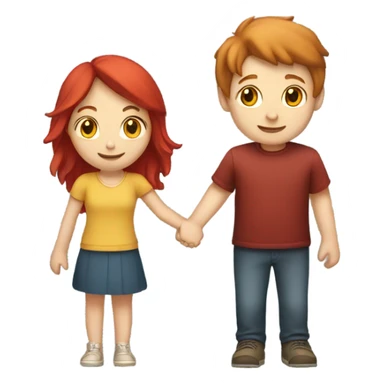 Read head girl and brunette boy holding hands  sticker