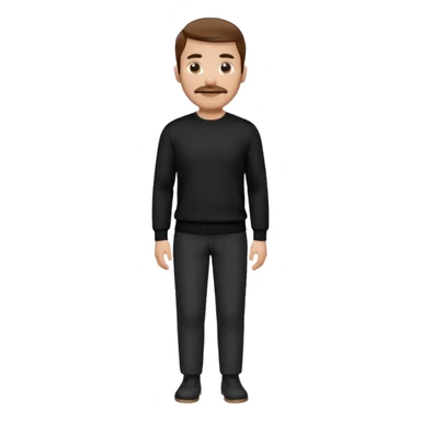 man with mustache, brown hair, 33years old, shirt, high temple Black pullover with a white shirt underneath and black fabric trousers 👕🖤👖 sticker