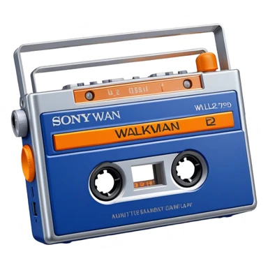Sony Walkman TPS-L2 portable cassette player from 1979, blue and silver with orange buttons sticker