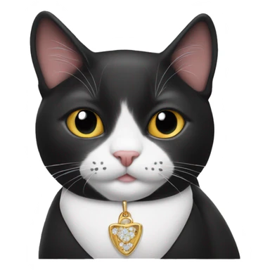 Tuxedo cat wearing a teddy necklace sticker