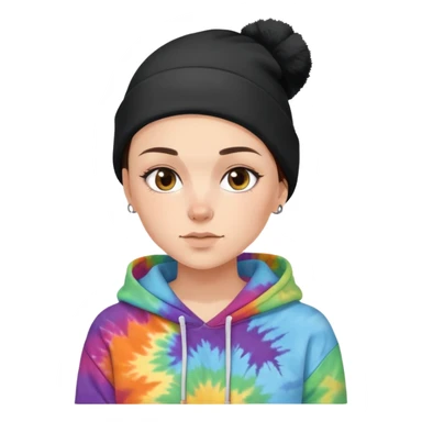 shaved haired brunette girl with a black beanie on and a tiedye hoodie. please make her hair even shorter sticker