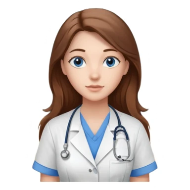 inside a classroom at university that says nursing school on the board with a pretty female nursing student with long brown hair, blue eyes sticker