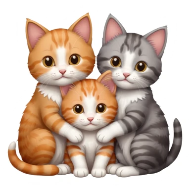 3 kittens cuddling together all different colours, the first one is grey and white, the second is ginger and white and the third is brown tabby and white sticker