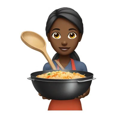 Black girl holding a wok that has fried rice in it sticker