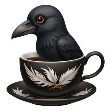 create a crow hoalding tea cup  2d sticker