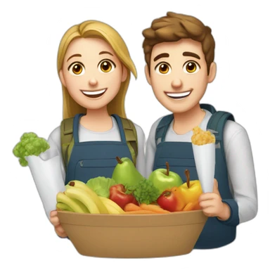 deux étudiants heureux avec de la nourriture sticker